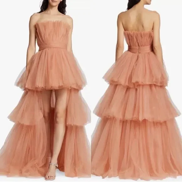 BRONX AND BANCO Anna Tiered Tulle Strapless Pink Maxi Dress Size Small - Picture 2 of 15